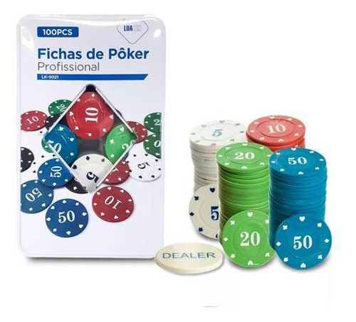 Fichas De Poker Profissional 100 Pçs Com Dealer Numeração