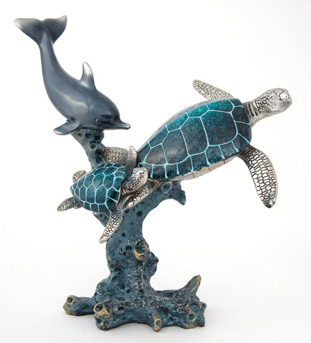 Estatua De Tortugas Marinas De Delfin Nadando Sobre Una Base