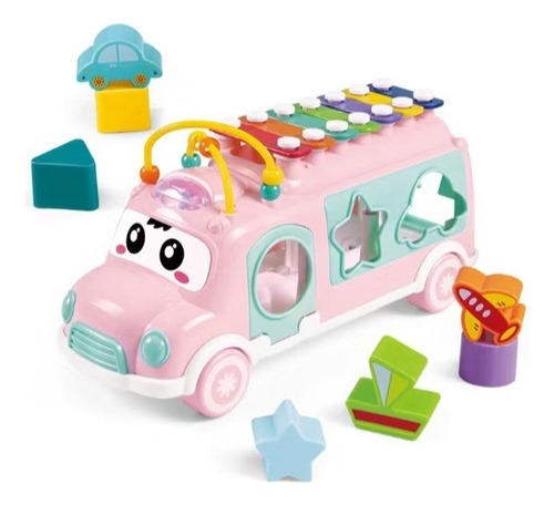 Bus Musical Didactico Multifuncional Para Bebe Color Rosa