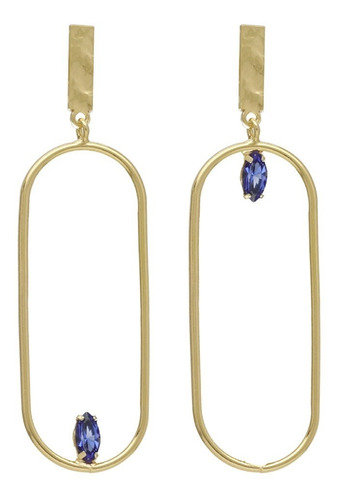 Par De Aros Largos Oval Sapphire Bañados En Oro /marisiob