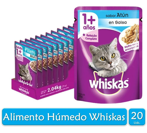 Whiskas Alimento Húmedo Para Gato Adulto Atún 85g X20 Sobres