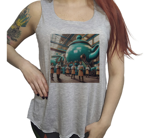 Musculosa Dama Gran Taza De Te En Hebras Foto Empleados