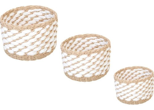 Pack De 3 Canastos Organizadores De Fibra Natural Color Blanco