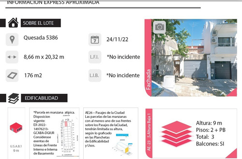 Imagen 5 de 6 de Lote 8.66 X 20.32 A 100 M Av Triunvirato A 100 M Av Congreso Ver Foto De Estudio De Prefactibilidad