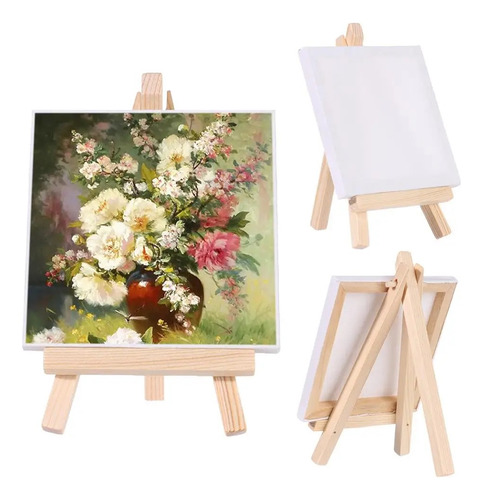 Mini Caballete De Madera Con Lienzo Para Pintura 10 Piezas