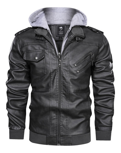 Chaqueta De Cuero Pu Hombre Casual Capucha De La Motocicleta