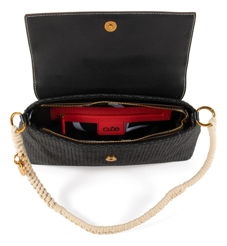 Bolsa Satchel Cloe Para Mujer Look Tejido Broche Magnético Color Negro