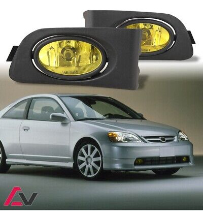 2001-03 For Honda Civic Yellow Lens Pair Bumper Fog Ligh Yyr