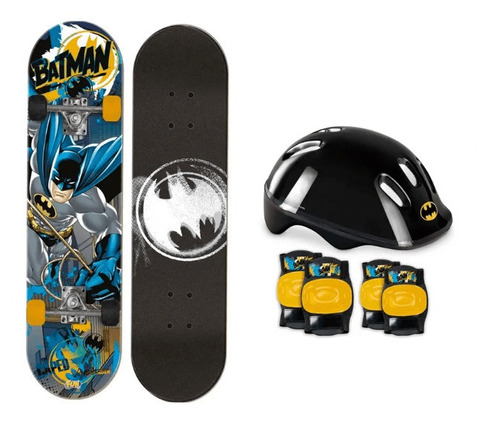Skate Batman Completo Com Kit De Proteção E Bolsa