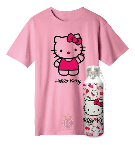 Polera Hello Kitty + Botella En Aluminio - Estampaking...