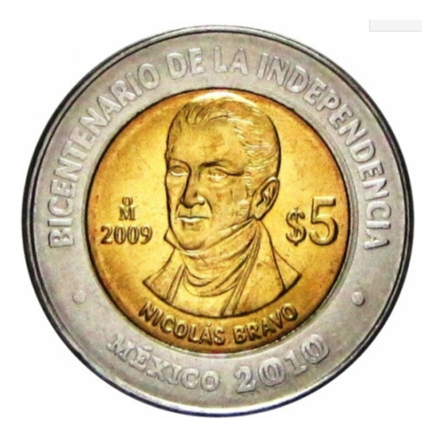 1 Moneda De 5 Pesos Conmemorativa De Nicolás Bravo 
