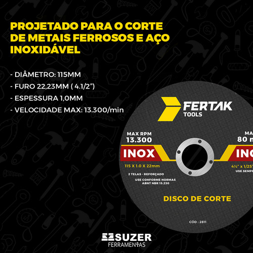 10x Disco Corte Fino Inox Esmerilhadeira 4.1/2 X 1,0 X 115mm