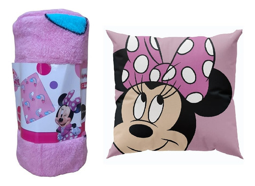 Pack Manta + Cojín Con Minnie Disney Algodón Niñas