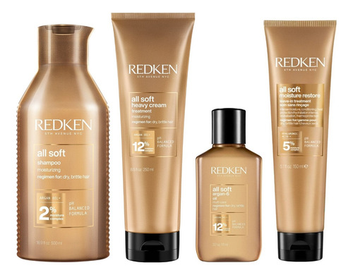 Shampoo 500ml+ Mascarilla+aceite Argan+crema Redken All Soft