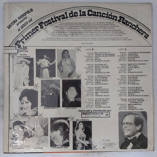 10 Finalistas Del Primer Festival De La Cancion Ranchera Lp