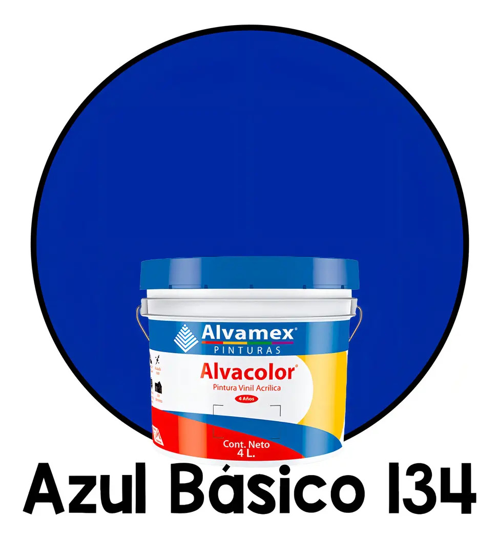 Pintura Vinílica Mate Alvamex Azul Básico 4 Litros Lavable Interior Exterior