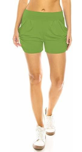 Leggings Depot Hs10-lime-l Solid Fashion Harem Shorts Ybbhp