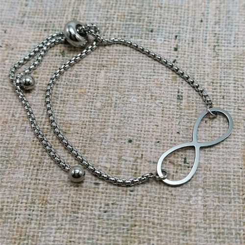 Imagen 6 de 7 de Pulsera Mujer Ajustable Acero Inoxidable Dije Infinito Plata