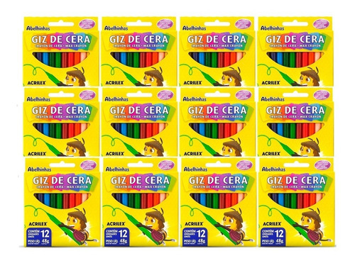 Kit 12 Giz Crayon De Cera Abelhinha 12 Cores Acrilex