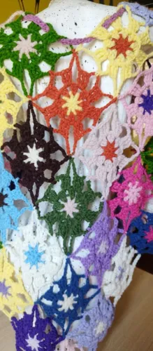Colorido Poncho Calado Tejido Mano Crochet Talle Xxxl Mujer