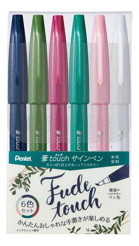 6 Canetas Pincel Pentel Fude Touch Made In Japan Tinta Variadas Exterior Água