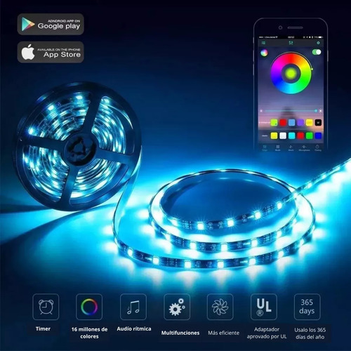 Dosyu Tira Led Rgb 5 Metros Smart Wifi Bluetooth Impermeable Smd 5050 Control Remoto