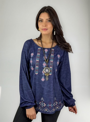 Polera Boho Con Flores Bordada