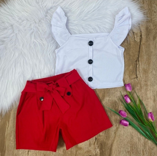 Conjunto Roupa Infanto Juvenil Menina Cropped Short Blusa