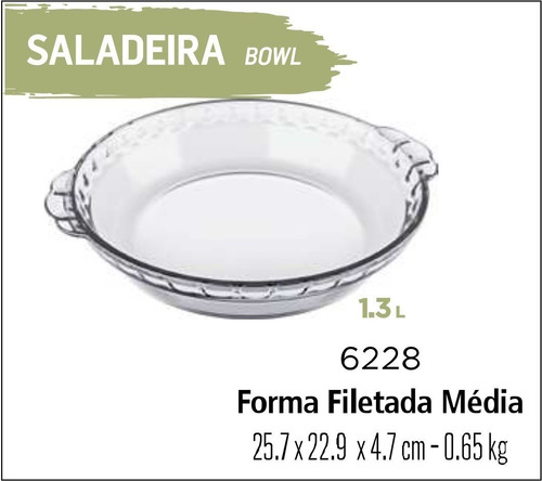 06 Bowl Tigela Saladeira Forma Filetada 1,3lts Vidro Marinex