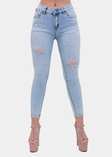 Jeans Skinny Distressed Prelavado Elasticado