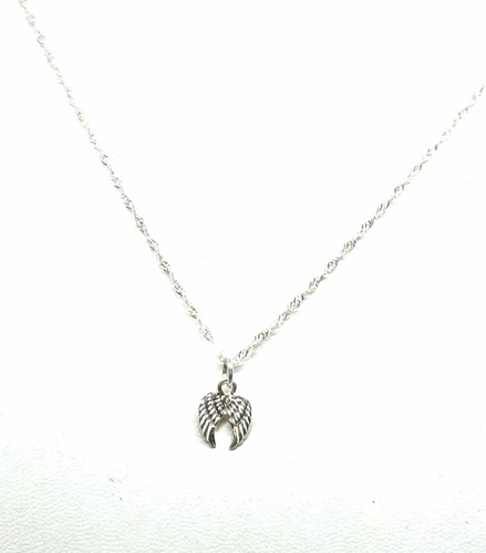 Collar Cadena Y Dije Alas Doble Ángel Plata 925 Hermosa