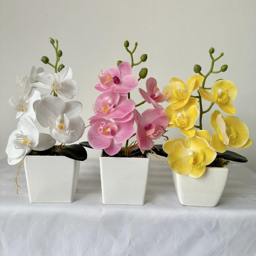Paquete De 2 Flores De Orquídea Artificial Con Jarrón, 10 P