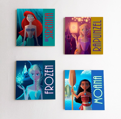Cuadros Decorativos Mdf Princesas Disney ( Set De 4 Pz )