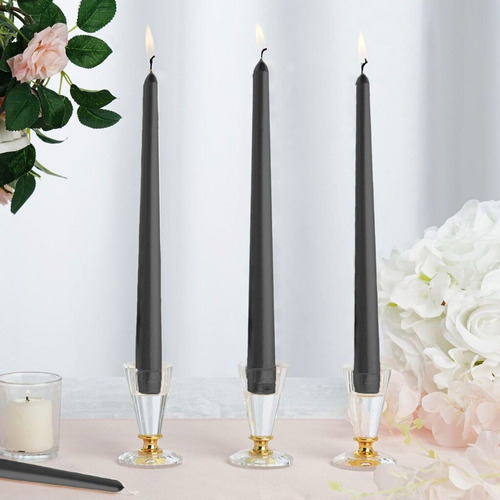 Set 4 Velas Largas Cónicas De Candil Cenas Bodas Deco 25cm Negro Cónica Ng50 Sin Aroma