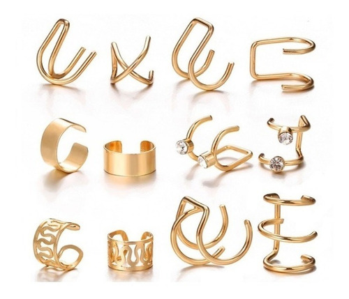 Aretes Ear Cuff Set 12 Piezas Ajustables Sin Perforacion