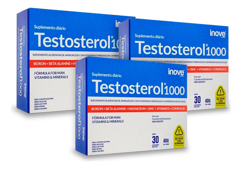3x Testosterol 1000 Inove 90 Caps - Vitaminas Para Homens Sabor Sem Sabor