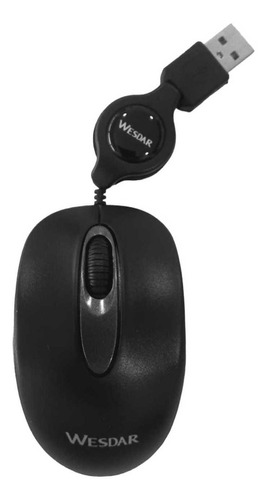 Mouse Mini Con Cable Retráctil Wesdar X25 Pc Notebook Usb Color Negro