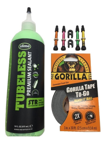 Kit Tubelees-valvulas Color+cinta Gorilla+slime Str-x2 Bicis