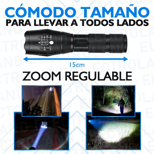 Imagen 4 de 10 de Linterna Táctica Militar Led Multiuso Caza Camping Carga Usb