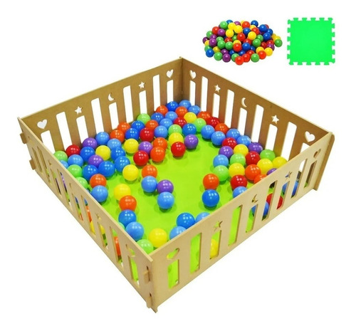 Imagen 4 de 10 de Corralito Corral Pelotero + Piso Pelotas Madera 100x100x33cm
