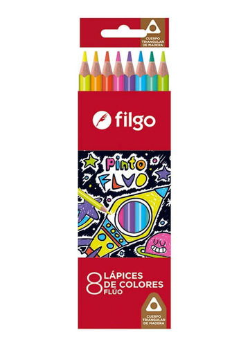 Kit Lapices Fluor Pinto X8 Colores Escolares Filgo Byp