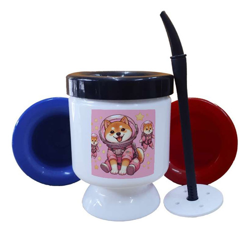 Mate Plastico Shiba Inu Perro Astronauta Fondo Rosa