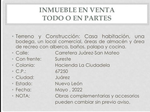 Venta De Bodega Y Local Comercial En Juarez Nuevo Leon