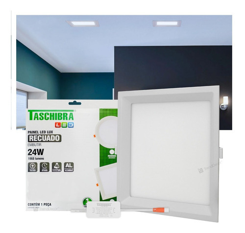 Painel Quadrado Embutir Recuado 24w De Led Taschibra 6500k Cor Branco 110V/220V