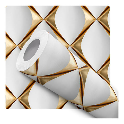 Papel De Parede Adesivo Moderno Efeito 3d Dourado Branco 10m