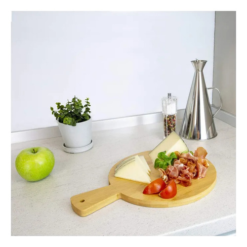 Set Para Picar Quesos Tabla Madera 18cm + Cuchillo Y Tenedor Set Para Quesos Marrón Claro