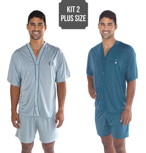 Imagem 1 de 6 de Kit 2 Pijama Adulto Masculino Verão Plus Size Aberto Botões
