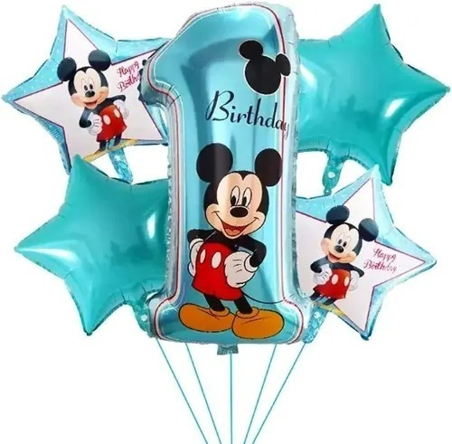 Globos Mickey Mouse Un Año Kit 5 Pzs Celebracion Cumpleaños 