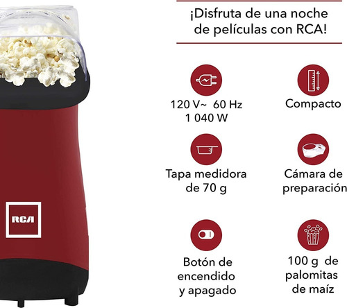 Imagen 6 de 6 de Máquina De Palomitas Rca Rc-1025 Aire Caliente 1040w 120v