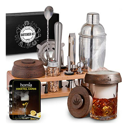 Kit Bartender Con Ahumador De Whiskey - 13 Pzs, Soporte Bamb